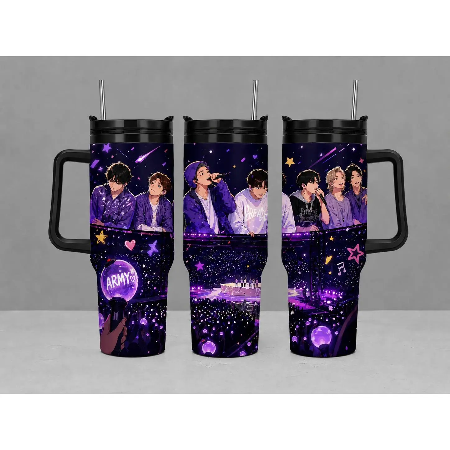 Kpop Boy Band Inspired 40oz Tumbler, Purple Concert Fan Art Cup, Music Lover Gift, Birthday Keepsake