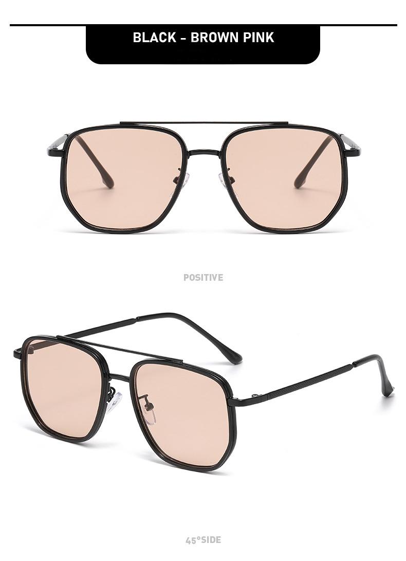 Sleek Double-Bridge Aviator Sunglasses - Textured Metal Frame with Angular Lenses, UV400 Protection Shades Perfect for Everyday Casual and Timeless Street Style