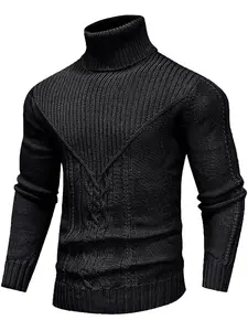 Men's Solid Color Textured Turtle Neck Sweater, Regular Fit Casual Long Sleeve Jumper for Fall & Winter, Men's Knitwear for Daily Wear, Knit Pullover