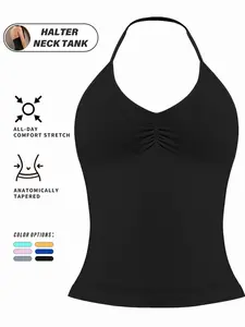 Women's Sleeveless Casual Sporty Halter Neck Sports Vest, Thin Strap Backless Workout Top, Ideal for Gym & Outdoor Activities, Gymwear