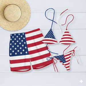 Matching Couples American Flag Swimsuit Set | His and Hers 4th of July Bikini & Board Shorts | Patriotic Beach Outfit | USA Couples Swimwear