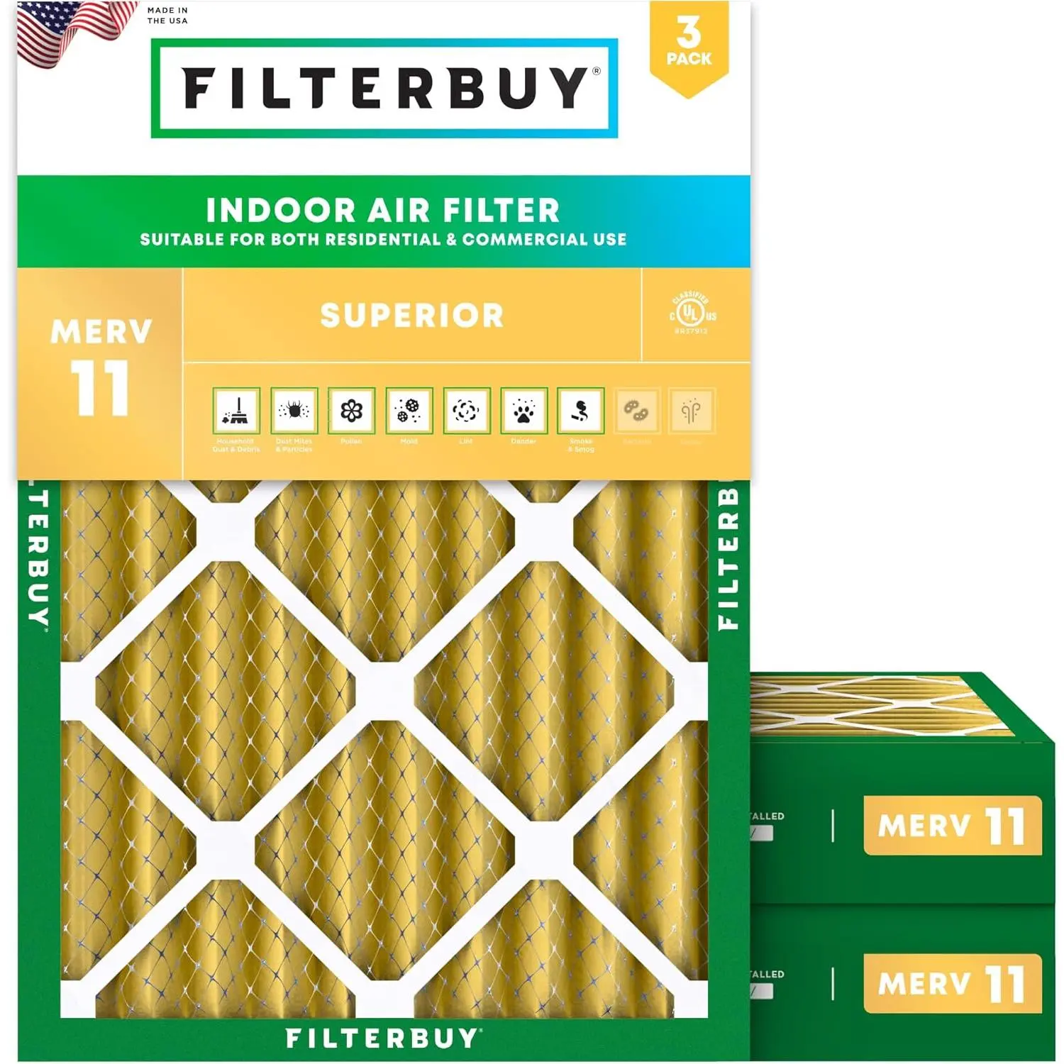 Filterbuy 20x25x4 Replacement Air Filter (3-Pack), Pleated MERV 11 Allergen Defense for HVAC AC Furnace (Actual Size: 19.50x24.50x3.63 Inches)