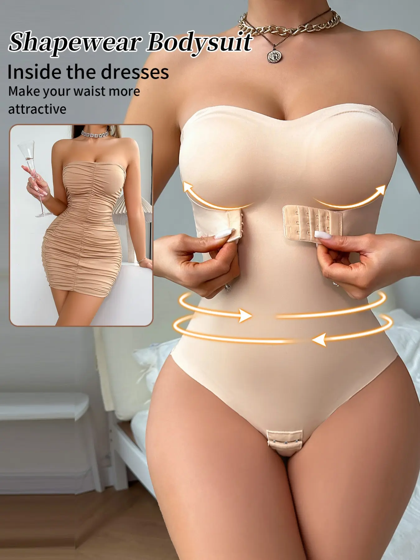 Women's Outerwear Body Shaping Bodysuit with Front Button Pull-Up Gathered High Waist Shaping Slimming One-Piece Underwear with Detachable Straps High Waisted Shapewear High Waisted Shapers