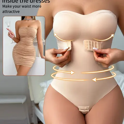 Women's Outerwear Body Shaping Bodysuit with Front Button Pull-Up Gathered High Waist Shaping Slimming One-Piece Underwear with Detachable Straps High Waisted Shapewear High Waisted Shapers