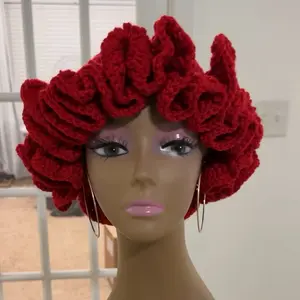 Medium Solid Color "Heiress" Handmade Crochet Ruffle Hat 100% Acrylic Yarn Stylish Fashion Accessory for All Seasons