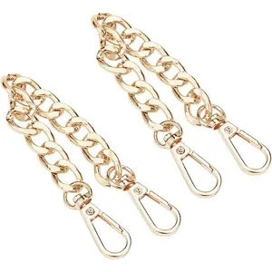 PH PandaHall Purse Extender, 2 Pack 7.8 Inch Golden Aluminum Bag Flat Chain Strap with Alloy Swivel Clasps Handbag Chain Straps Metal Bag Strap Replacement Purse Clutches Handles