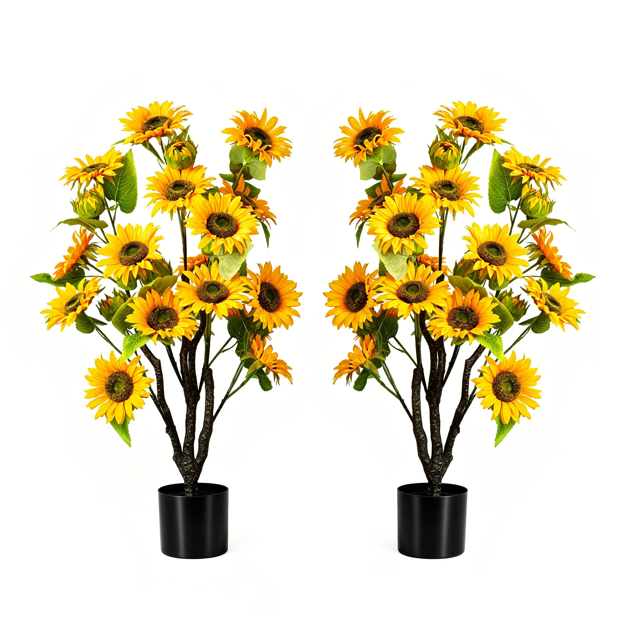 2 PCs Artificial Sunflower Tree in Pot, [3FT] Faux Potted Sunflower Floor Plant, UV Resistant & Fade Resistant Silk Flowers with Weighted Base for Outdoor Porch Garden Home Decor, Lush 3D Real Touch Yellow Daisies