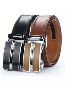 Men Automatic Adjustable Buckle, Men's Original Genuine Leather Ratchet Belt - Alloy Casual & Business Belt for Any Occasion Adjustable Belts
