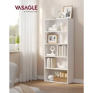 Bookshelf, 5-Tier Open Bookcase With Adjustable Storage Shelves, Floor Standing Unit, 9.4"D X 23.6"W X 52.7"H, Rustic Brown, White