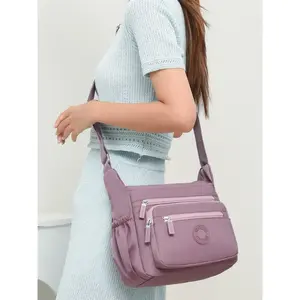 Waterproof Multi-Pocket Women's Shoulder Bag, Adjustable Strap Crossbody Bag, Lightweight Nylon Casual Travel Accessory
