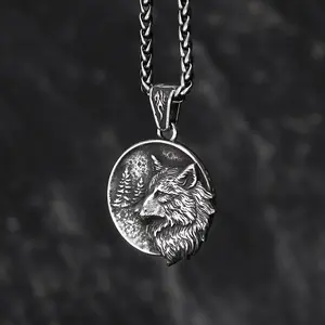 GTHIC Guardian Wolf Nordic Viking Animal Pendant for Men Women Jewelry Gifts Stainless Steel
