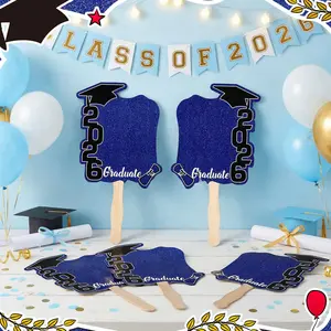 2026 Graduation Ceremony Paper Fan Photo Frame Combo Set Light Blue Shimmer Pink Design Graduate-themed Keepsake with Gift Box for Class of 2026 Celebrations