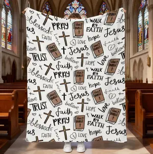 Super Soft Christian Bible Jesus Flannel Throw Blanket Premium Fleece Lightweight Cozy Warm Blankets for Bedroom & Living Room Decoration