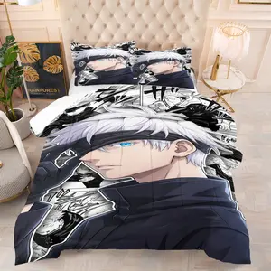 Gojo Gojo printed pattern bedding set, including 1 blanket and 1 or 2 pillowcases without pillowcases, soft children's and adult bedroom decoration gifts, Soft Bedding Sets