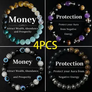 Exquisite Bohemian Beaded Bracelet Set for Women - Wealth Attraction, Good Luck, Money & Protection - Natural Tiger Eye, Citrine, Malachite, Evil Eye Beaded Spiritual Jewelry for Banquet Party, Ideal Gift for Her & Couple Matching