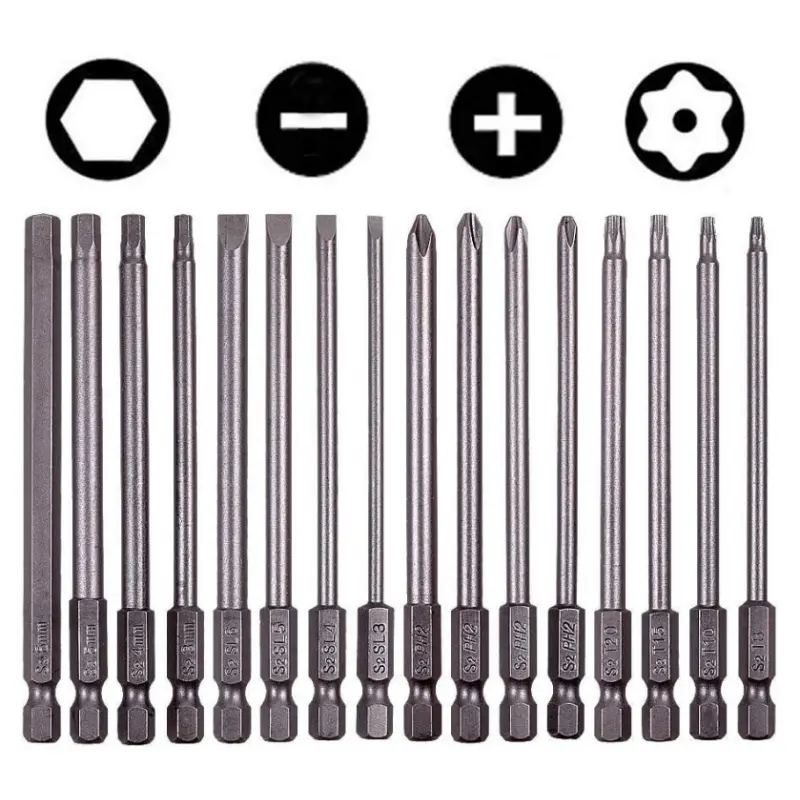 16 piece screwdriver set -1/4 inch hexagonal handle, including cross, straight, hexagonal and plum blossom shapes, suitable for power tools, suitable for furniture assembly, home appliance maintenance and automotive operations, 1/4" Hex Shank, Furniture R