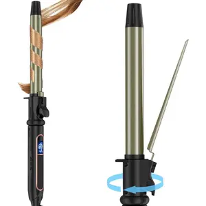 Rotating Curling Iron, 1 Inch Curling Iron, Curling Wand for Long Short Hair, Manual Hair Curler with Tourmaline Ceramic Barrel, Dual Voltage (Black, 1 inch B)