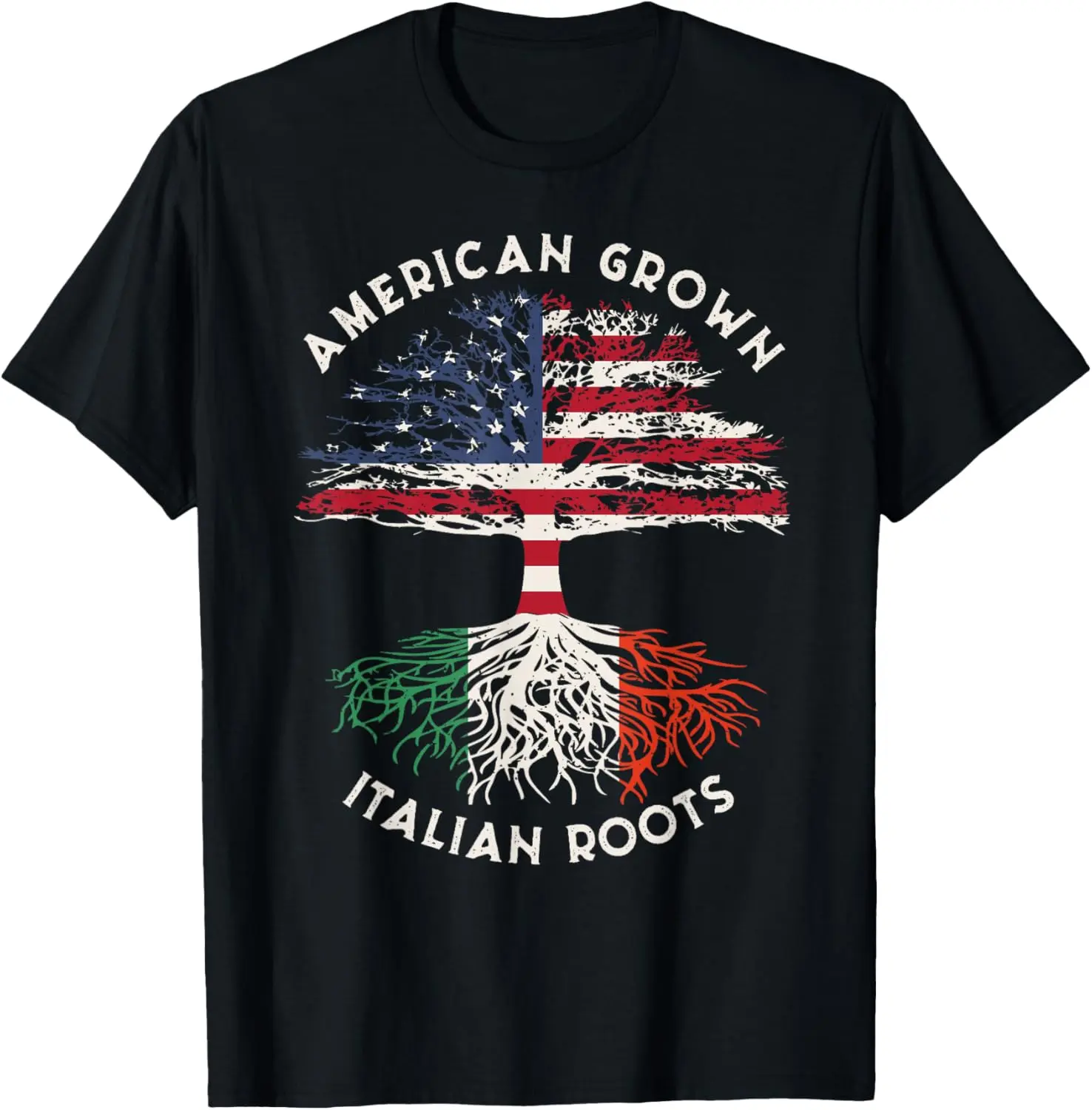 Women's 100% Cotton Short-Sleeve Vintage Everyday Tshirt - Casual Distressed Graphic Round Neck Clothes, American Grown Italian Roots Family Tree Italy Flag Design