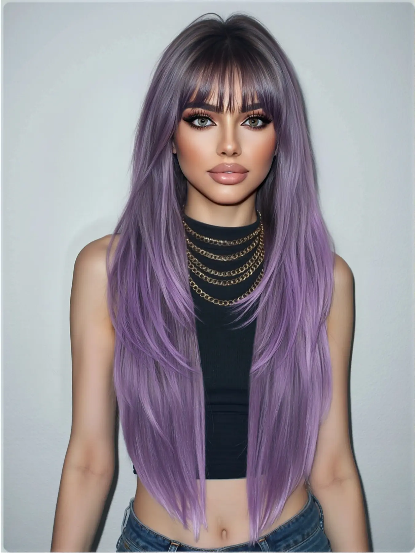 30-Inch Lavender Straight Synthetic Smooth Wig for Women, Straight Synthetic Wigs, Layered Design, Heat-Resistant, Suitable for Daily and Party Use