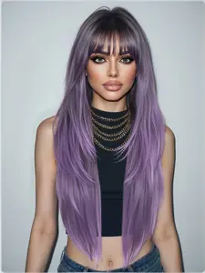 30-Inch Lavender Straight Synthetic Smooth Wig for Women, Layered Design, Heat-Resistant, Suitable for Daily and Party Use
