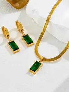 Women's Stainless Steel Imitated Crystal Necklace Earrings Set, Fashion Jewelry for Daily Wear, Elegant Accessory for Women