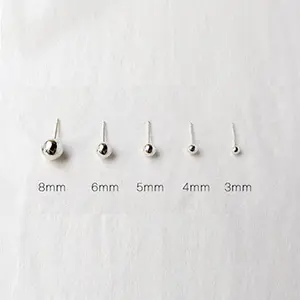 Smooth Round Bead 925 Sterling Silver Studs Earrings 2.5/3/4/5/6/8/10 mm