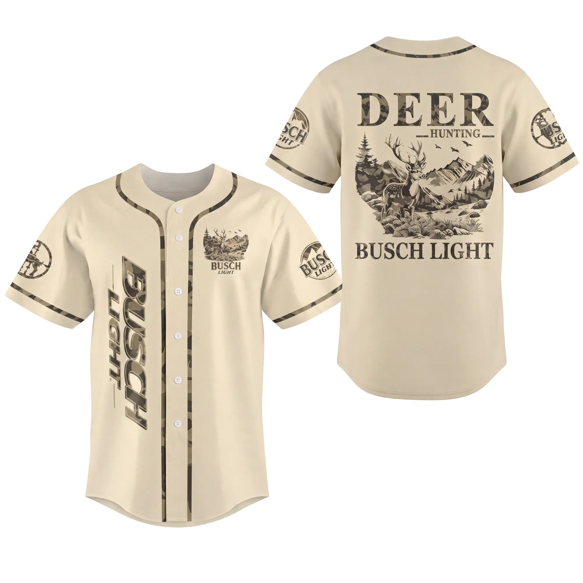 Hunting Beer Jersey, Funny Deer Hunting Baseball Jersey for Men, Camo Hunter Button Up Shirt