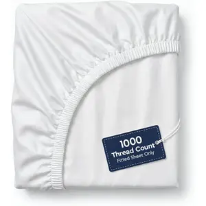 100% Egyptian Cotton Fitted Sheet Only - 1000 Thread Count, Soft, Durable, Cooling 16" Deep Pocket Sateen Weave Bottom, Luxury Hotel Quality (White, Queen)