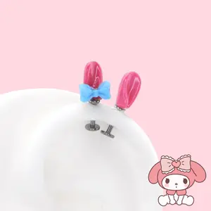 Titanium Alloy Sweet Cute Cartoon Melody Rabbit Pink Ear Studs Ear Cuff Piercings