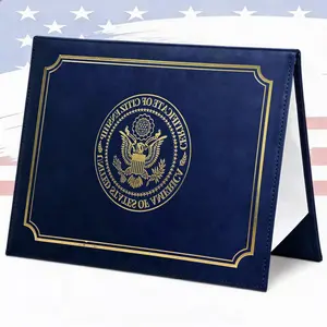 US Citizenship Certificate Holder Faux Leather Navy Blue Padded with Gold Foil Seal & Clear Ribbons for 2017-2026Certificates Organiser Plastic Leaf,passport holder