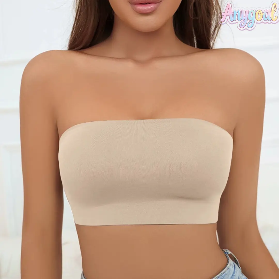Anygoal Women's Bandeau Bralette, Non-Slip Strapless and Seamless Elastic Bra for Summer Beach Basics, Top, Tube, Non Underwire, Backless, Fit, Stretchy, Wireless, Bikini, Comfortable, Minimalist, Everyday Essential Bra, Soft, Off-Shoulder