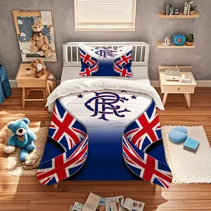 Glasgow Rangers Team Emblem Pattern Duvet Cover Set,Suitable for Bedroom Bedding Decoration for Teenagers and Adults,The Perfect Gift for Football Fans,Including 1 Duvet Cover and 1 Or 2 Pillowcases (Excluding Quilt and Pillow Inserts)