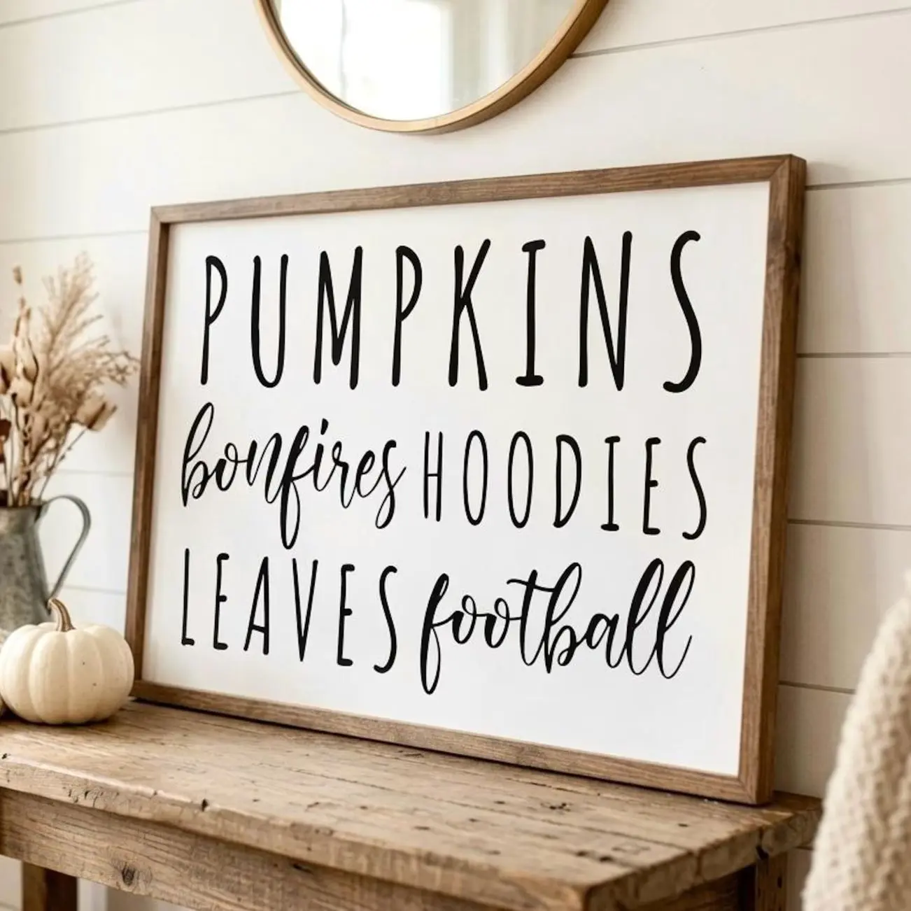 Fall Farmhouse Wall Decor, Pumpkin Wood Sign, Autumn Football Thanksgiving J