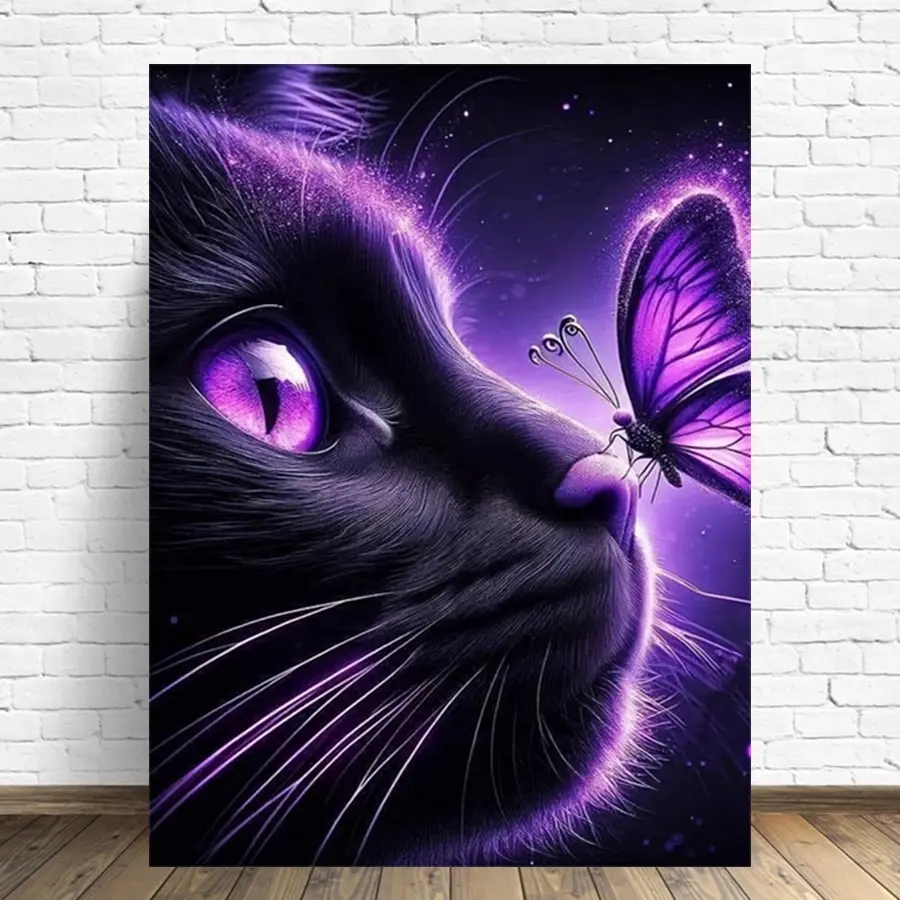 Diamond Painting Black Cat Animal Pattern For Adults Beginners Diamond Mosaic Butterfly Embroidery Home Decoration Needle Crafts Kit