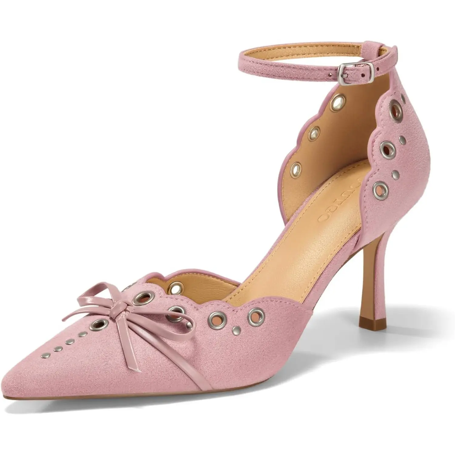 Coutgo Women's Pointed Toe Stiletto Ankle Strap Dress Shoes