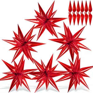 72 Pcs Red Starburst Balloons, 26" Foil Cone, 12-Point Large Balloons for Party & Baby Shower