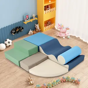 Multi-Piece Soft Foam Kids Climbing Toy Set, Black Neutral EPE Foam Toddler Crawling Play Structure with Velcro Connection, Stackable Wave Slide Activity Mat Set for Indoor Home Playground Use
