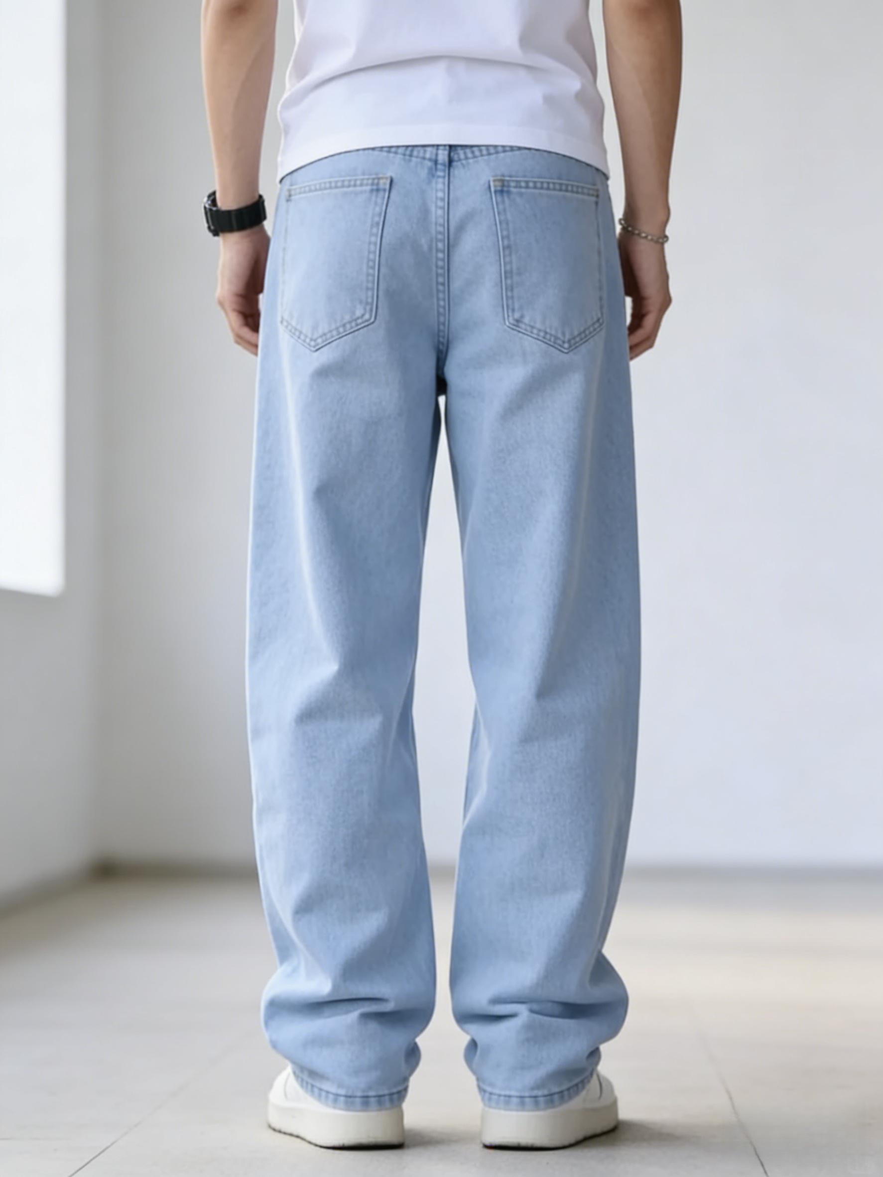 Men's jeans, Men's Baggy Straight Leg Jeans, Wide Leg,Mid Rise Comfort Casual Denim Pants, Breathable Soft Stretch Fashion Business versatile,Men's Relaxed Fit Straight Leg Jeans 2026 New Style