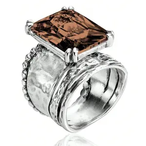 Vintage Bohemian Silver and Coffee Color Cubic Zirconia Women's Ring, Suitable for Wedding, Engagement, Daily Wear