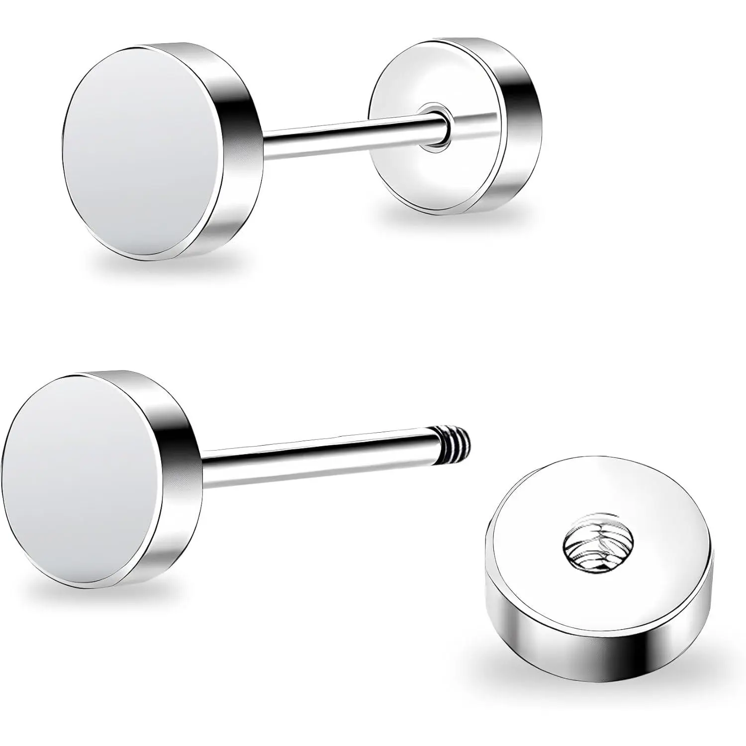 Women Earrings Flat Back Dot Earrings Titanium Hypoallergenic Cartilage Non-Nickel Earrings Studs for Sensitive Ears Simple Classic 3mm/4mm/5mm/6mm Screw On Stud Earring