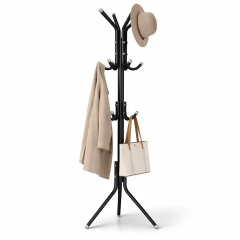 12-Hook Minimalist Metal Rack Hanger - Freestanding Sturdy Base Metal Build Organizer for Small Entryways, Jackets, Purses, Minimalist Decluttering, Small Room Organization Products, Dorm Essentials, Home Decor