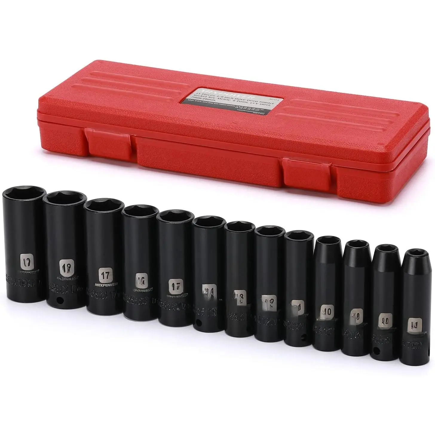 13 count 3/8-Inch Drive Deep Impact Socket Set, 7mm to 19mm, CR-V, Metric, 6 Point, Deep, 13 count 3/8" Dr. Socket