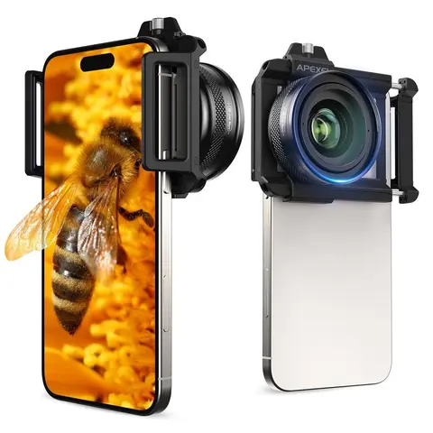 Apexel 10-20x Zoom HD Macro Phone Camera Lens for iPhone/Android, Ultra-Large F1.05 Aperture, 45 Lighting Modes, 200mAh Battery, Glass Coated Multi-Layer Coating for Clearer Shots, Bokeh Effect, Christmas Gift for Content Creators