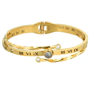 OIDEA Roman Numeral Hollow-Out Multi-Layer Offset Stainless Steel Cuff Bracelet for Women — Elegant Stacked Bangle, Tarnish-Resistant, Gold Silver