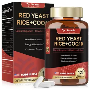 Totaria Red Yeast Rice with CoQ10 Supplement- Niacin-Free, Cholesterol & Energy Supplement 3rd-Party Tested Vegan Non-GMO Healthcare Vitamin