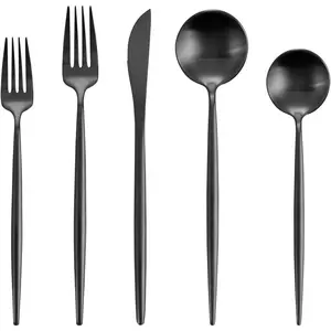 Matte Black Silverware Set,  20- Stainless Steel Flatware Cutlery Set Service for 4, Satin Finish Kitchen Utensil Set, Dishwasher Safe