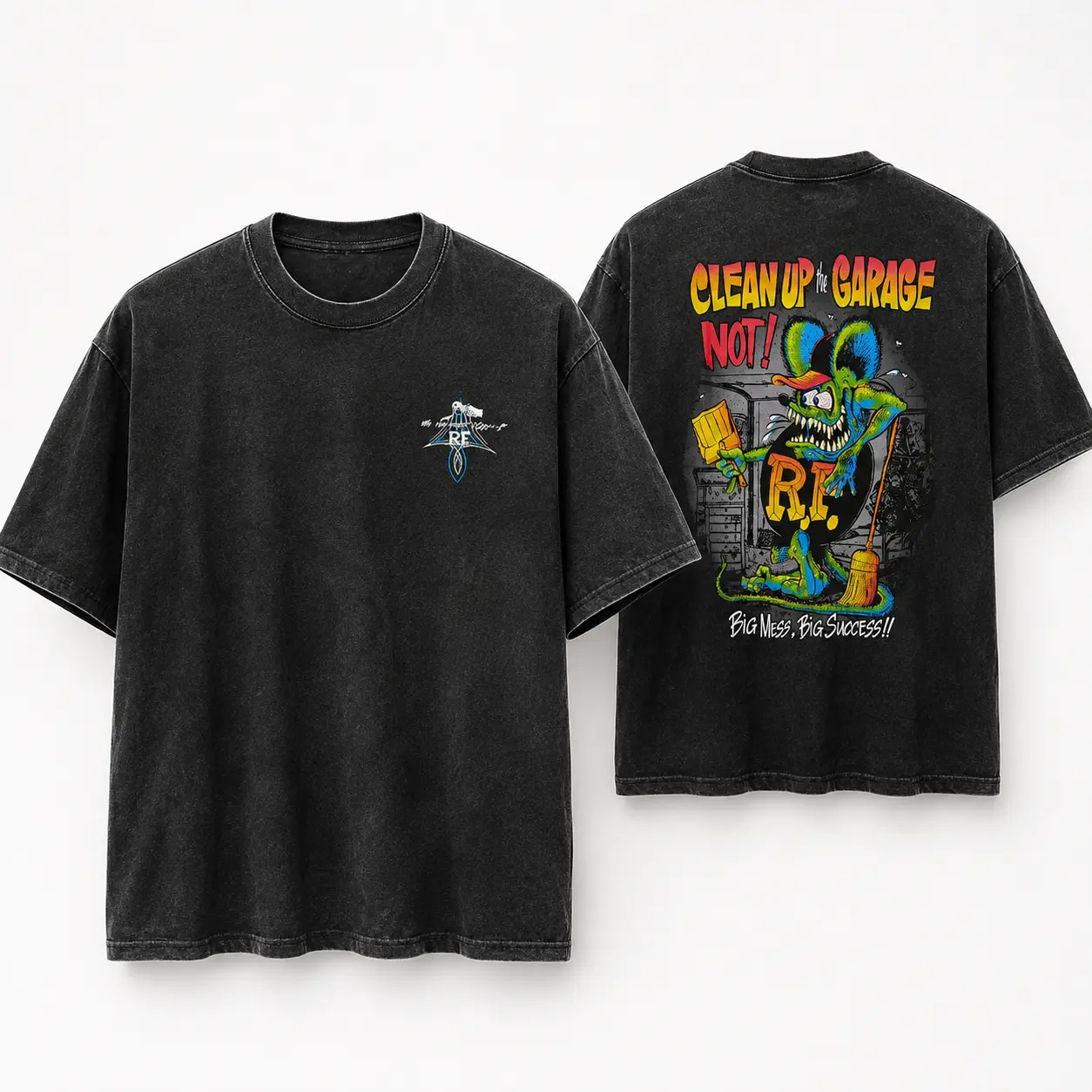 Rat Fink "Clean Up the Garage? Not!" T-Shirt – Vintage Hot Rod Cartoon Graphic Tee for Gearheads, Grease Monkeys, and Custom Garage Legends