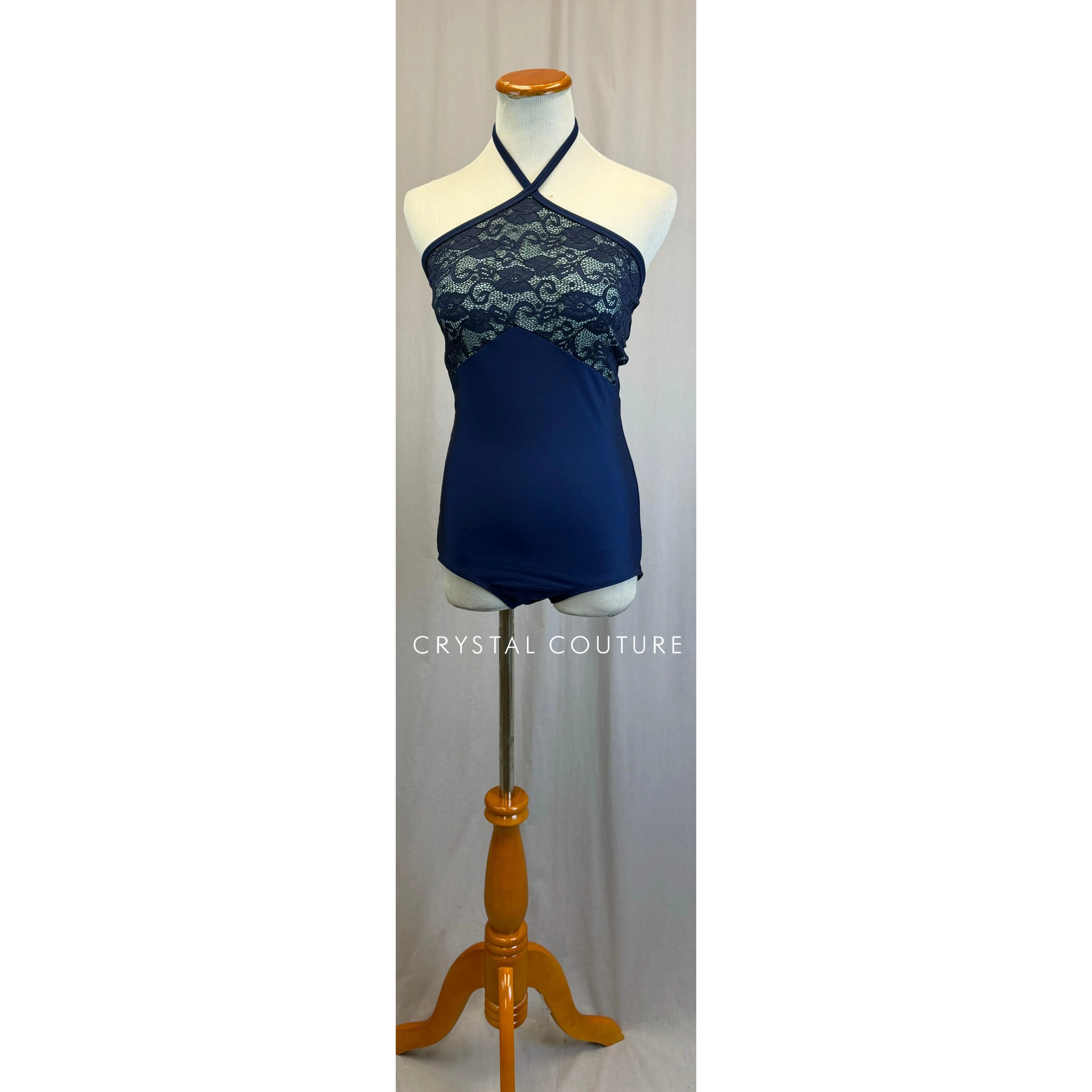 Navy Lycra and Lace Accent Leotard