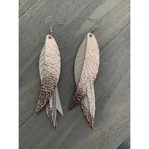 Rose gold rain Stacked Fringe Feather Earring