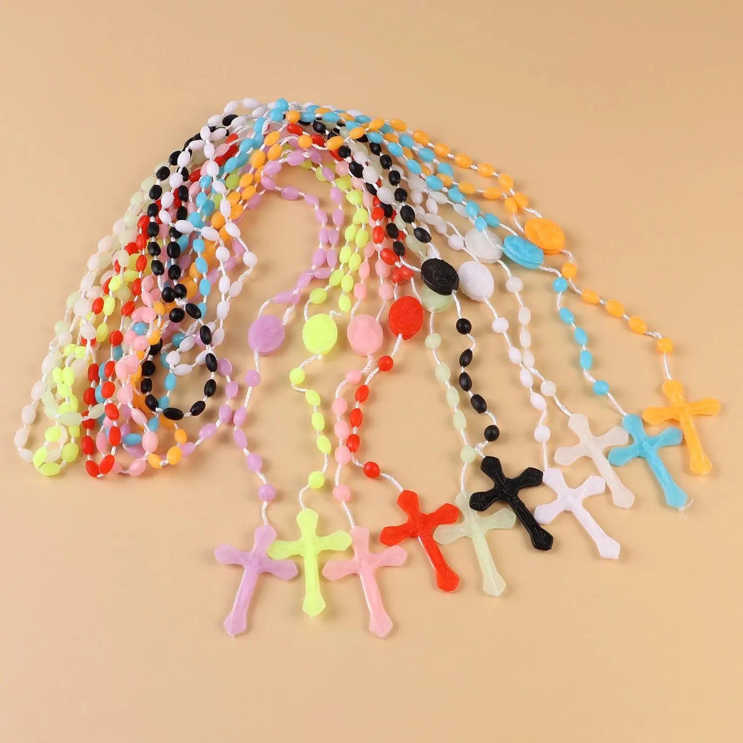 Multicolor Luminous Plastic Prayer Beads Rosary Necklace Catholicism Rose Bible Bead Cross  Necklace Religious  lucky gift rva permanent elegant